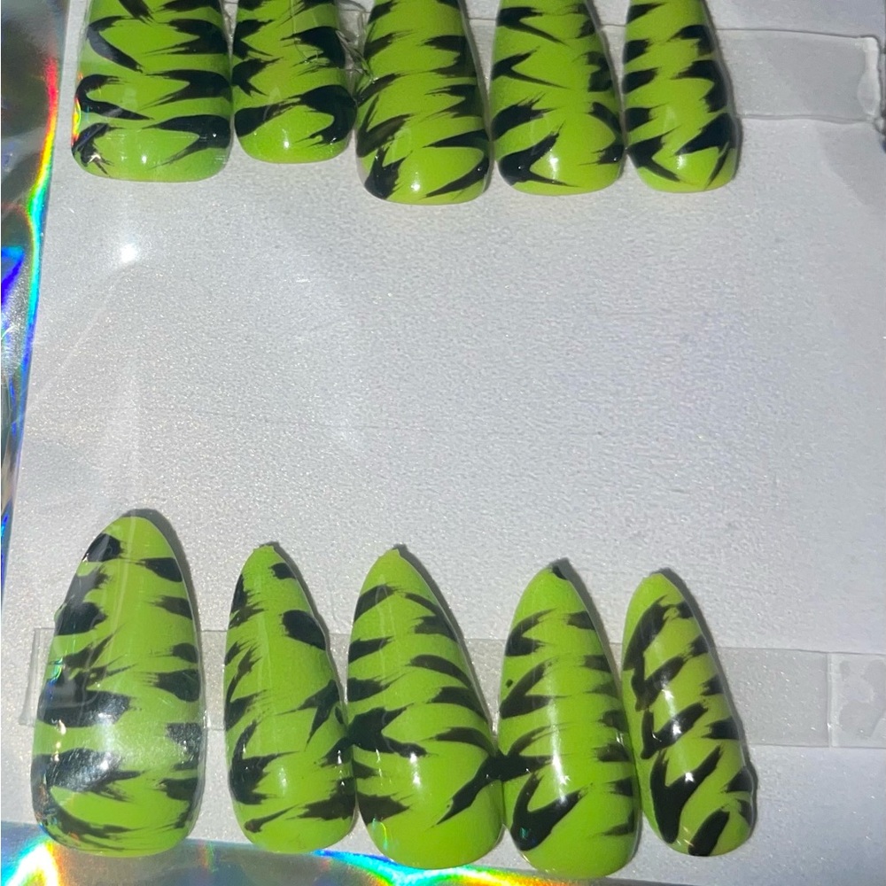 Neon Green & Black Tiger Stripe Press-On Nails